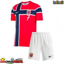 Camisa de Futebol Noruega Alexander Sorloth #7 Equipamento Principal Infantil Mundo 2026 Manga Curta (+ Calças curtas)